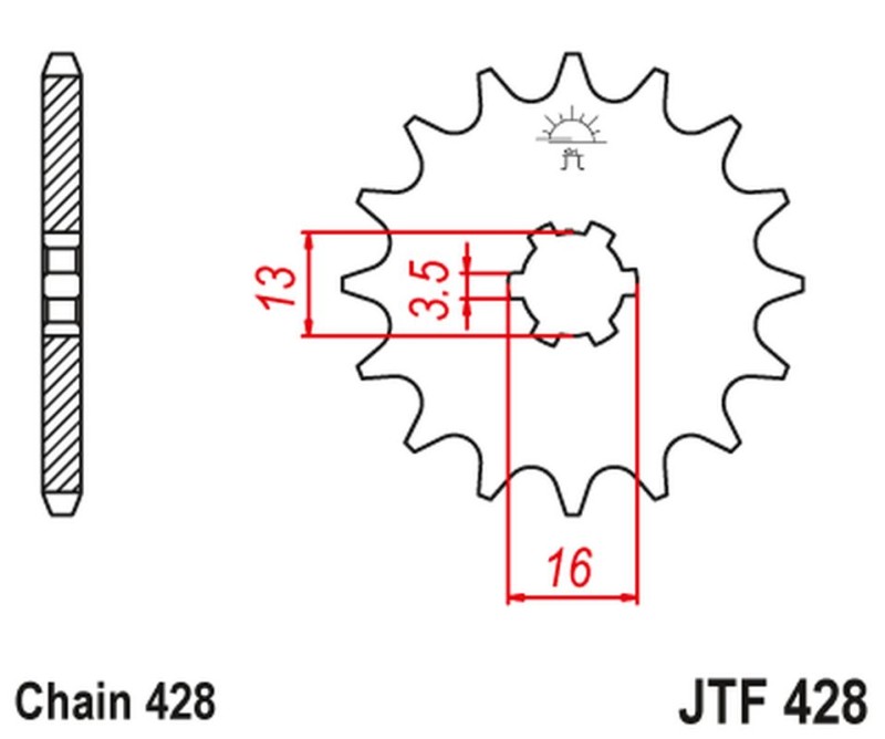 JT ZĘBATKA PRZEDNIA 428 12 SUZUKI DR-Z 50 '19-21', DR-Z 70 '08-18', DS/JR/RM/RG/GT/TS 80 '77-03' (42812JT) (ŁAŃC. 428) (1)