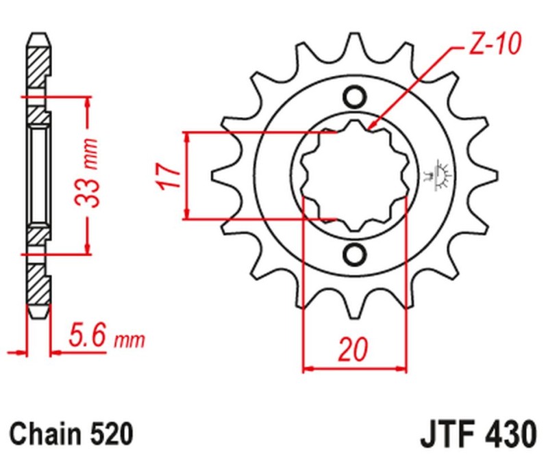 JT ZĘBATKA PRZEDNIA 430 14 KAWASAKI KXF 250 '04-'05, SUZUKI RMZ 250 '04-'05 (43014JT) (ŁAŃC. 520) (1)