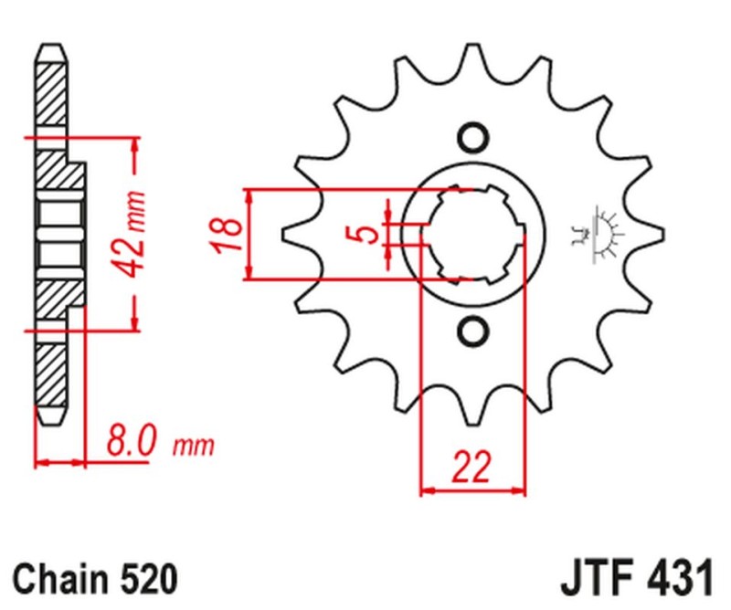 JT ZĘBATKA PRZEDNIA 431 11 SUZUKI PE 250 '78-'82, RM 250 '79-'81, RM 400 '78-'80 (43111JT) (ŁAŃC. 520) (1)