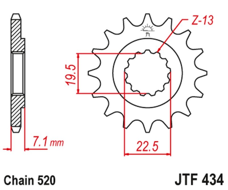 JT ZĘBATKA PRZEDNIA 434 13 SUZUKI DR 250 '82-'87, GZ 250, GN 250 (ŁAŃC. 520) (43413JT) (1)