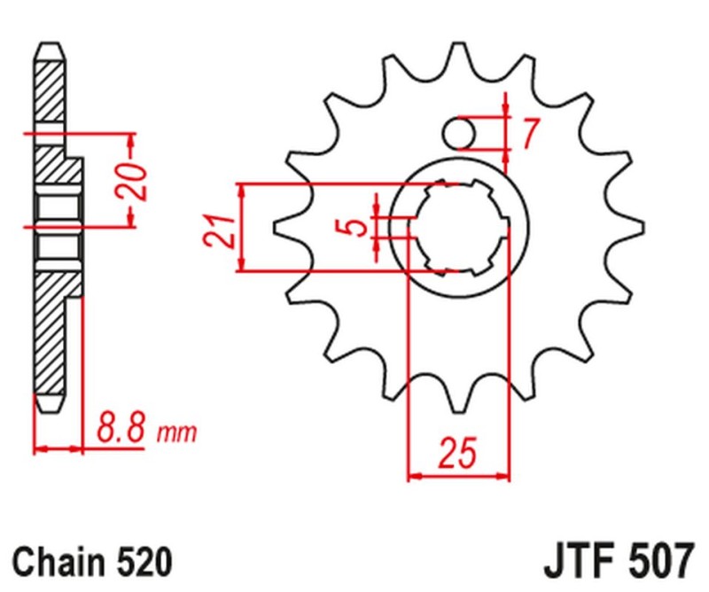 JT ZĘBATKA PRZEDNIA 507 14 KAWASAKI KX 250 '79-86' KX 500 '83-86' KLT200/250 '80-85' HUSQVARNA CR/WR 250/360 '90-98' (50714JT) (ŁAŃC. 520) (1)