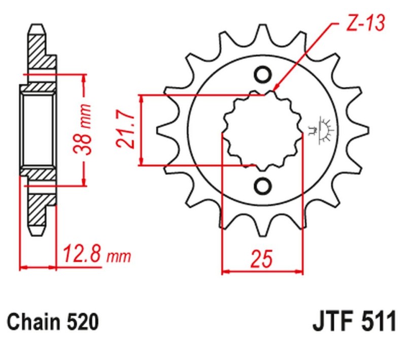 JT ZĘBATKA PRZEDNIA 511 16 KAWASAKI KLR 650 '90-'14 (51116JT) (ŁAŃC. 520) (1)