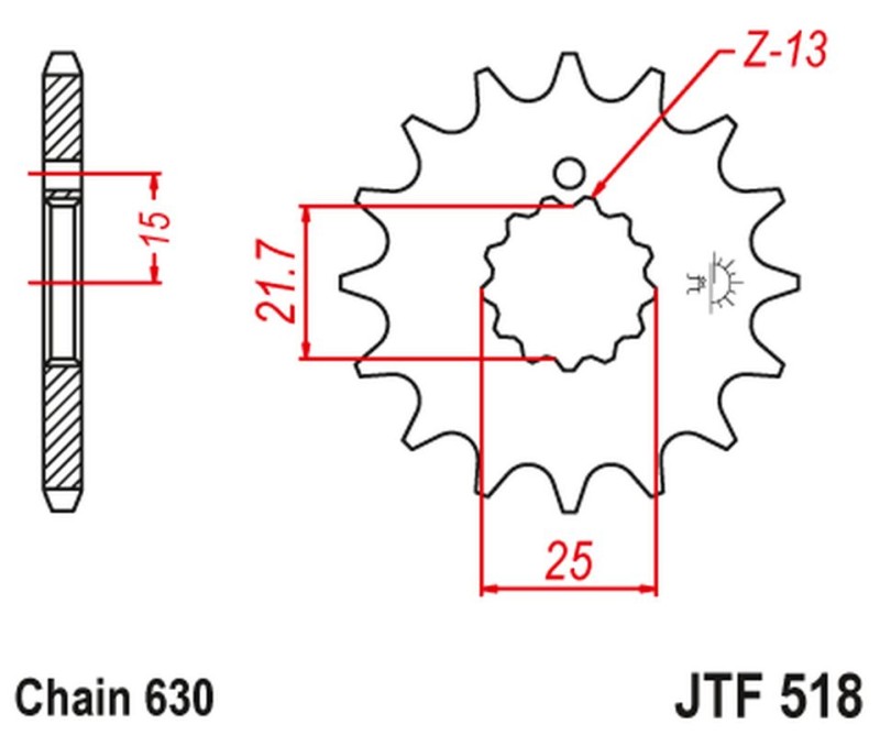 JT ZĘBATKA PRZEDNIA 518 16 KAWASAKI Z 650 /750 '79-'83 (51816JT) (ŁAŃC. 630) (+1) (1)