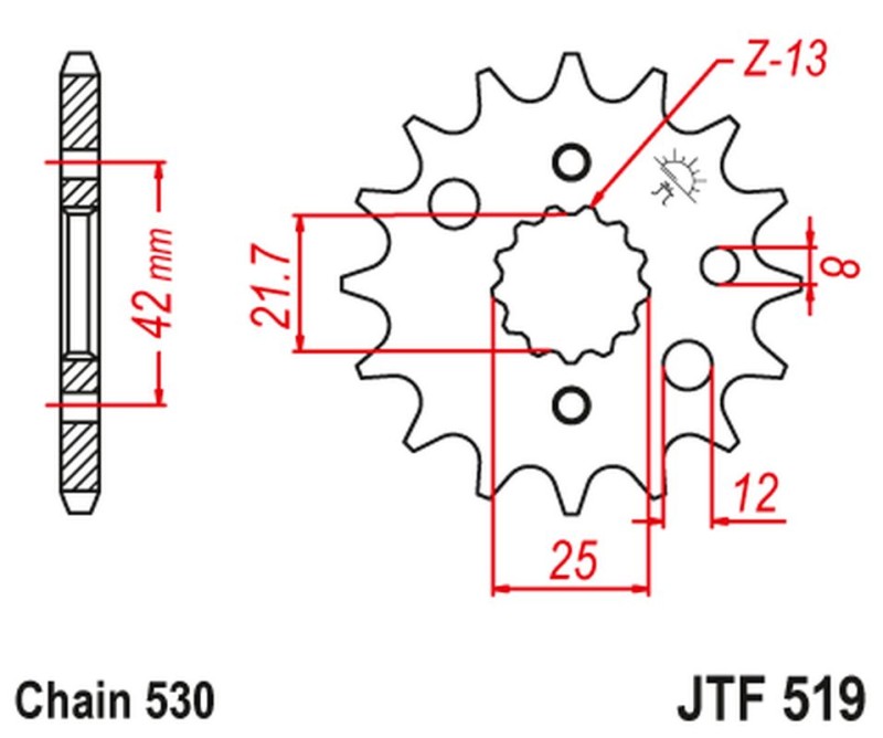 JT ZĘBATKA PRZEDNIA 566 16 / 513 16 KAWASAKI VN 800 A,B,C 96-06 (56616JT) (ŁAŃC. 530) (1)