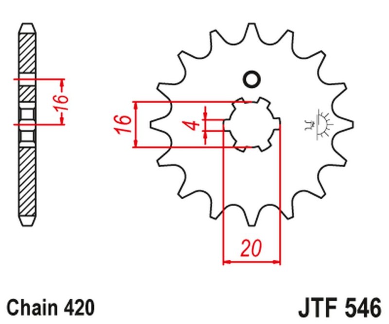 JT ZĘBATKA PRZEDNIA 560 16 KAWASAKI KX 65/80/85 (56016JT) (ŁAŃC. 420) (+2) (1)