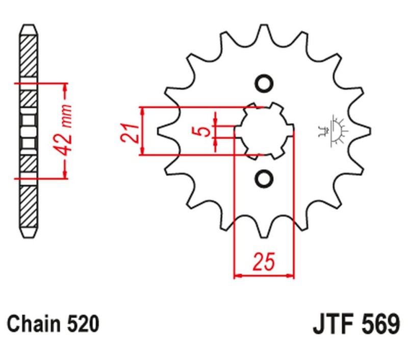 JT ZĘBATKA PRZEDNIA 569 11 YAMAHA YFM 125 GRIZZLY '04-'12, YZ 250 '77-'98, KAWASAKI KX 250 '87-'98 (56911JT) (ŁAŃC. 520) (1)