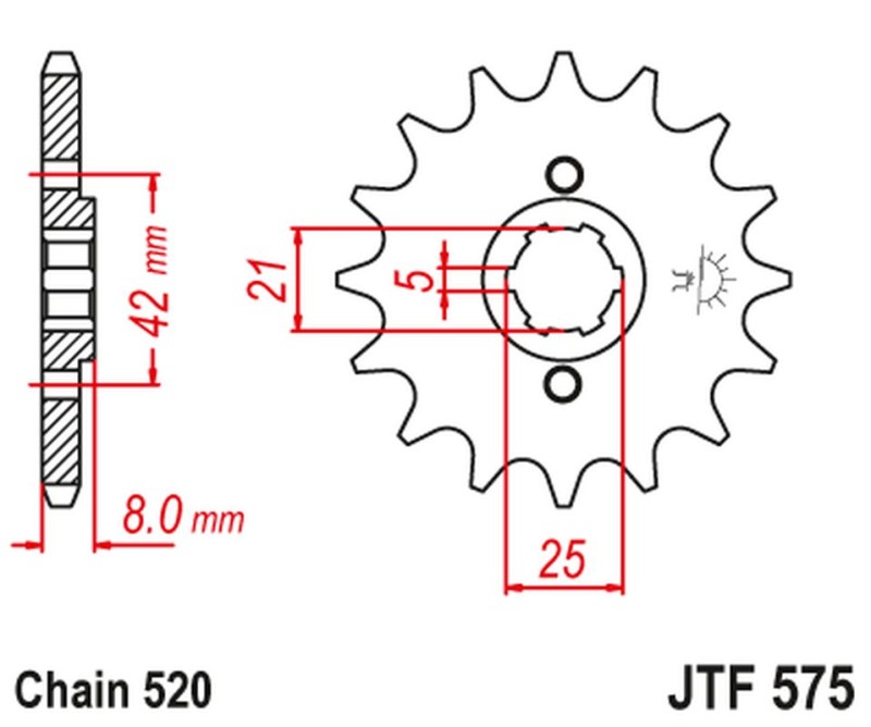 JT ZĘBATKA PRZEDNIA 575 14 YAMAHA XT 600 '83-'86, TT600, XT550 (57514JT) (ŁAŃC. 520) (1)