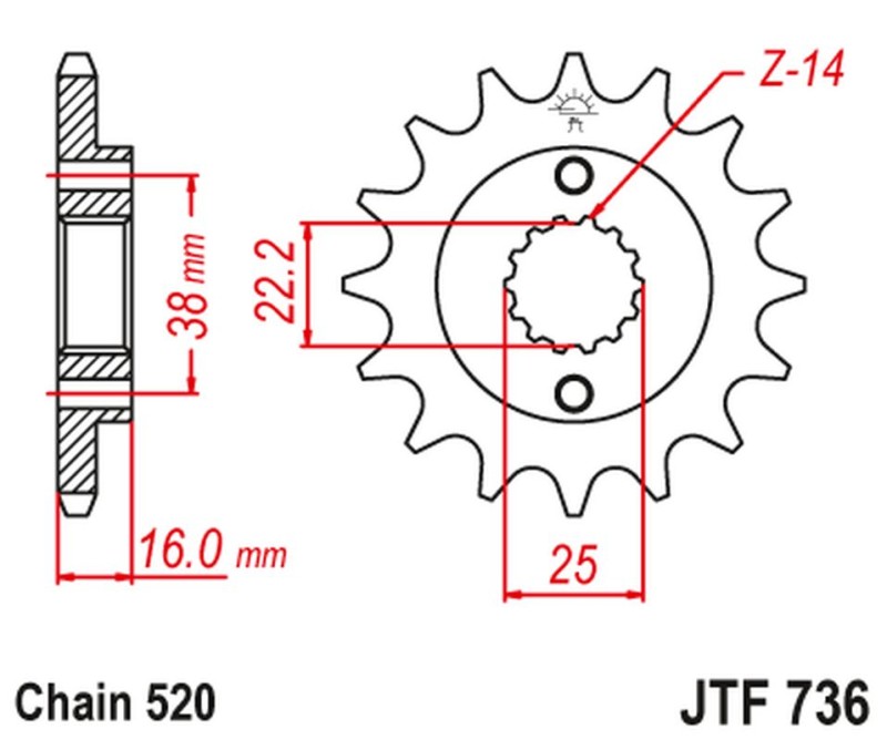 JT ZĘBATKA PRZEDNIA 490 16 DUCATI MONSTER 600/750/900 (49016JT) (ŁAŃC. 520) (1)