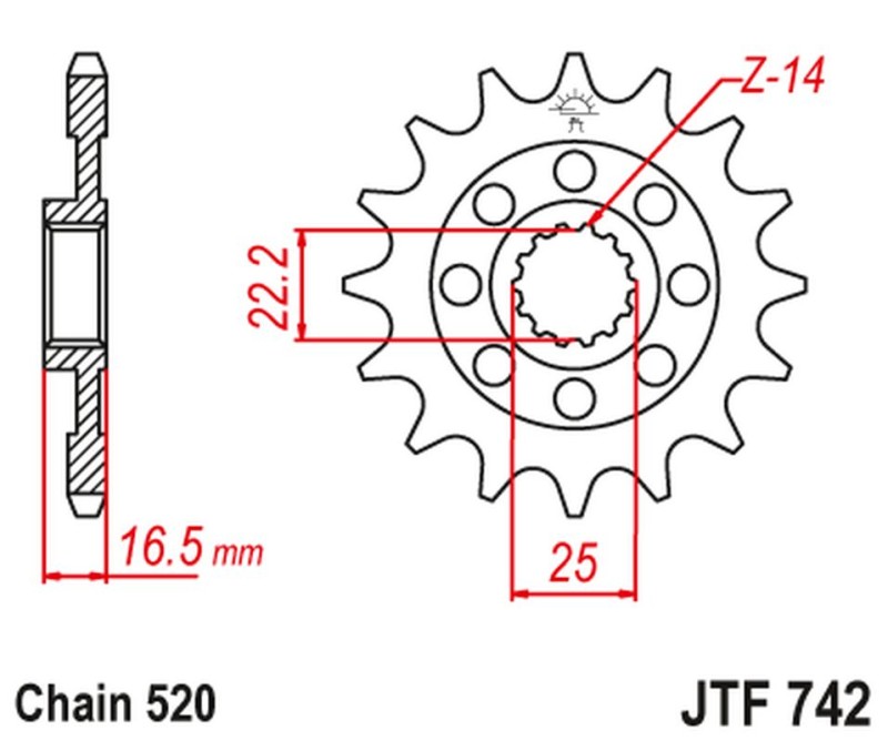 JT ZĘBATKA PRZEDNIA 2171 14 DUCATI 848/1098/1198 '07-'15 (217114JT) (MOD. ŁAŃC. 520) (1)