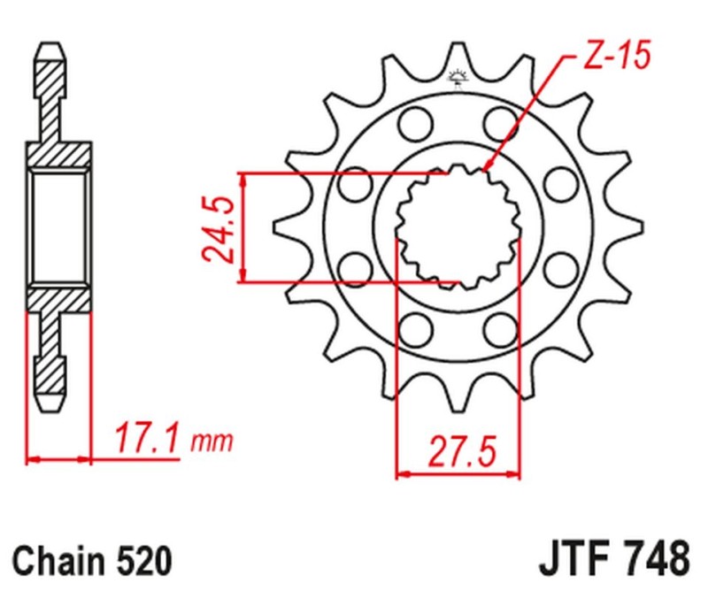 JT ZĘBATKA PRZEDNIA 2250 14 DUCATI 899 PANIGALE '14-'15, 959 PANIGALE '16-'19, (1199 PANIGALE '12-'17 KONWERSJA NA ŁAŃC. 520) (225014JT) (ŁAŃC. 520) (1)