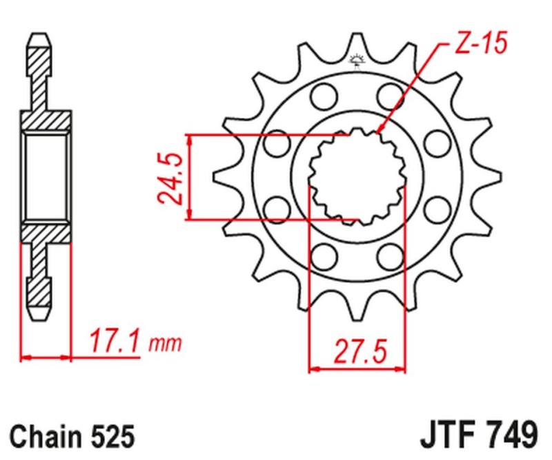 JT ZĘBATKA PRZEDNIA 2249 16 Z GUMĄ DUCATI PANIGALE 1199/1299 '12-'16 (224916JT) (ŁAŃC.525) (1)