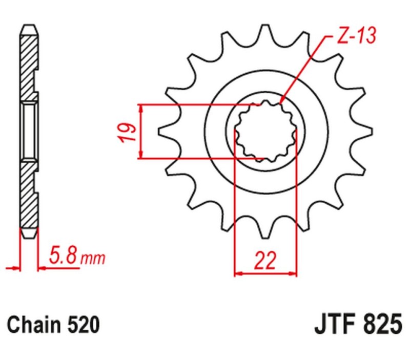 JT ZĘBATKA PRZEDNIA 825 13 HUSQVARNA TC/TE/TXC 250/310 '09-13' (82513JT) (ŁAŃC. 520) (1)