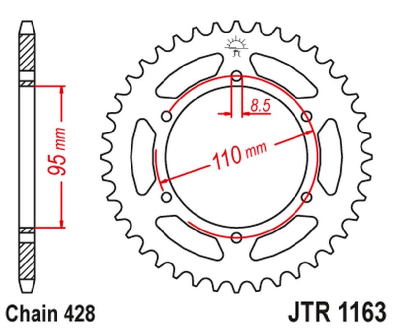 JT ZĘBATKA TYLNA 486 45 CAGIVA 125 ELEFANT/STX ALETTA ROSSA '83-88' (48645JT) (ŁAŃC. 428) (1)