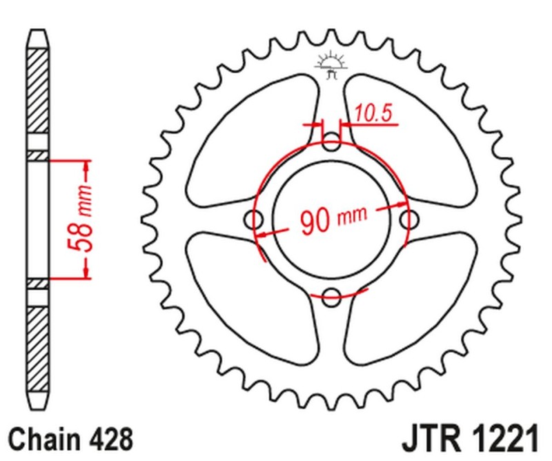JT ZĘBATKA TYLNA 4669 42 HONDA CBR 125 11-17 (-2) (446942JT) (ŁAŃC. 428) OTWÓR NA ŚRUBĘ 10,5 - MOŻE BYŻ ZASTĄPIONA PRZEZ 269 42 (1)
