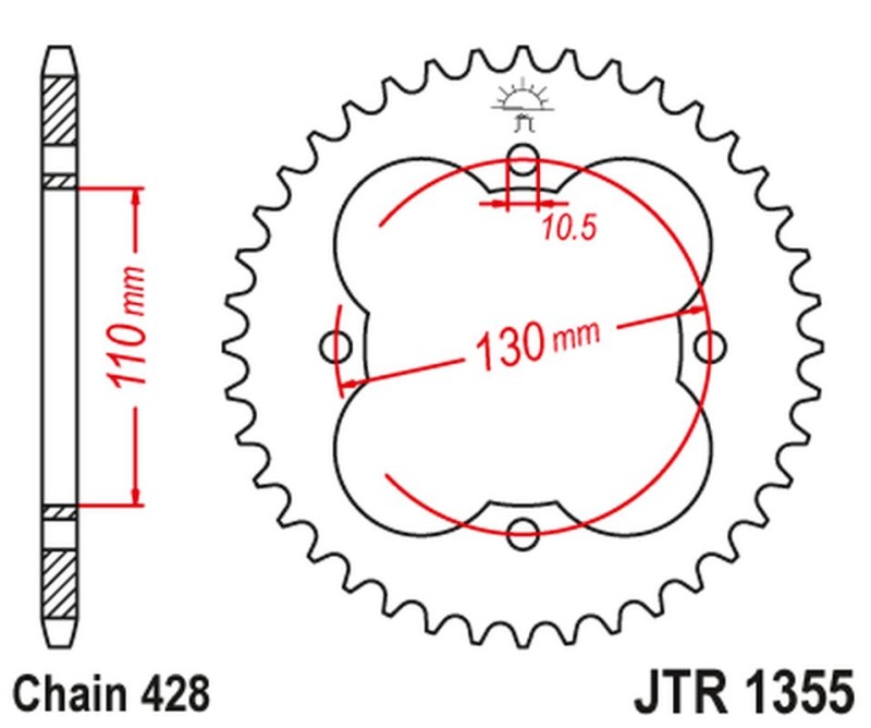 JT ZĘBATKA TYLNA 4355 48 HONDA TRX 90 '93-19', TRX 125 '87-88' (435548JT) (ŁAŃC.428) (1)