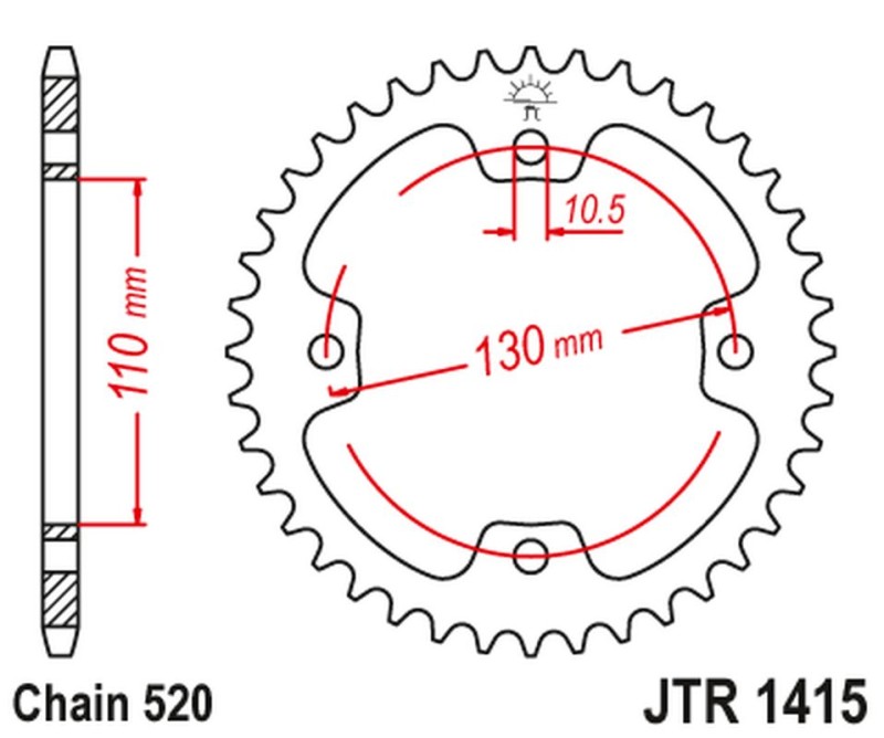 JT ZĘBATKA TYLNA 4303 42 KAWASAKI KSF 450 (KFX 450) '08-14' (ATV) (430342JT) (ŁANC.520) NA ZAMÓWIENIE (1)
