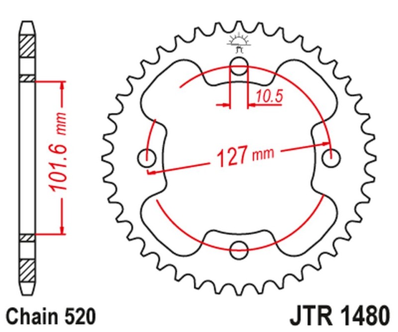 JT ZĘBATKA TYLNA 4480 38 POLARIS 450 OUTLAW '08-10', 500 PREDATOR '03-07', 525 OUTLAW '08-10' (448038JT) (ŁAŃC.520) (1)