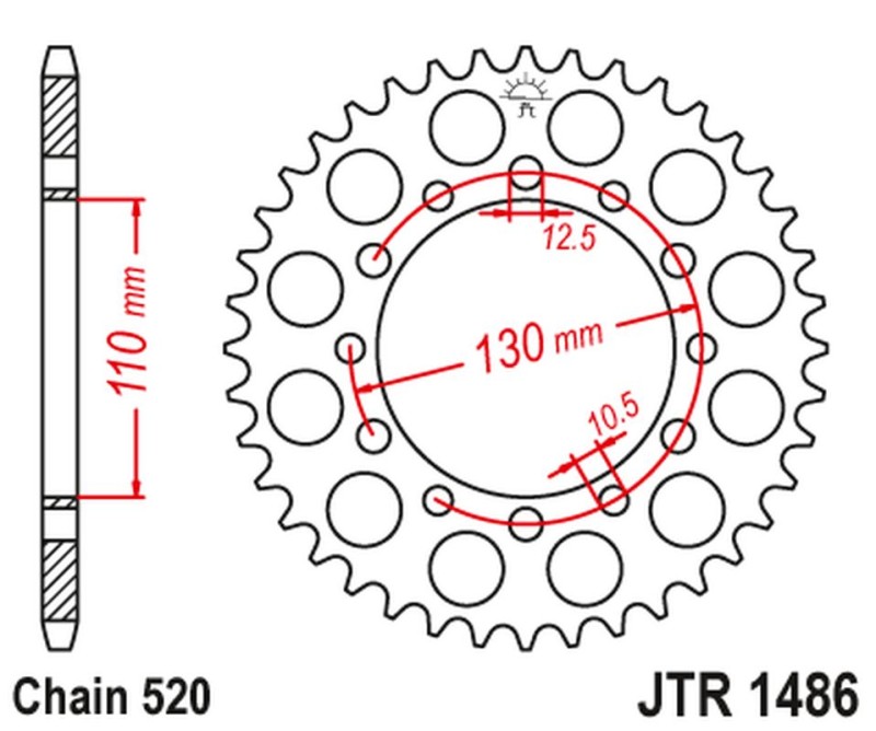 JT ZĘBATKA TYLNA 504 42 HONDA TRX 200 '90-97', KAWASAKI EL 250 '88-03' (50442JT) (ŁAŃC.520) (1)