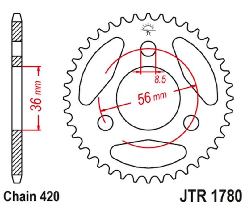 JT ZĘBATKA TYLNA KAWASAKI KDX 50 '03-06', SUZUKI JR 50 '85-06' (ŁAŃC.420) (1)