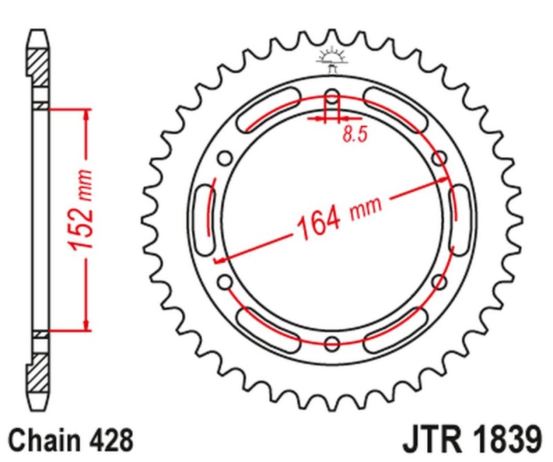 JT ZĘBATKA TYLNA 841 55 YAMAHA SR 400 (2RD) '91-00', SR 500 '91-00' (84155JT) (ŁAŃC.428) (1)