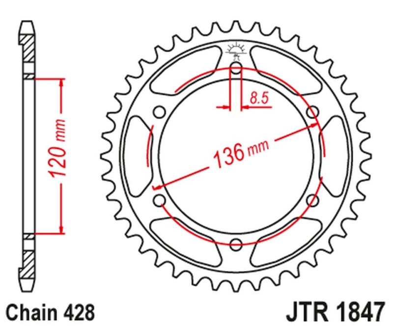 JT ZĘBATKA TYLNA 4324 55 YAMAHA TDR 125 '93-'99 (432455JT) (ŁAŃC. 428) (1)