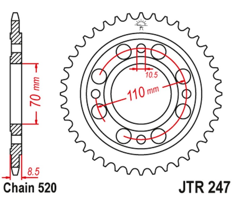 JT ZĘBATKA TYLNA 247 36 HONDA CB/CBX 250 '78-84', CB 400 N/T '81-83' (24736JT) (ŁAŃC.520) (1)