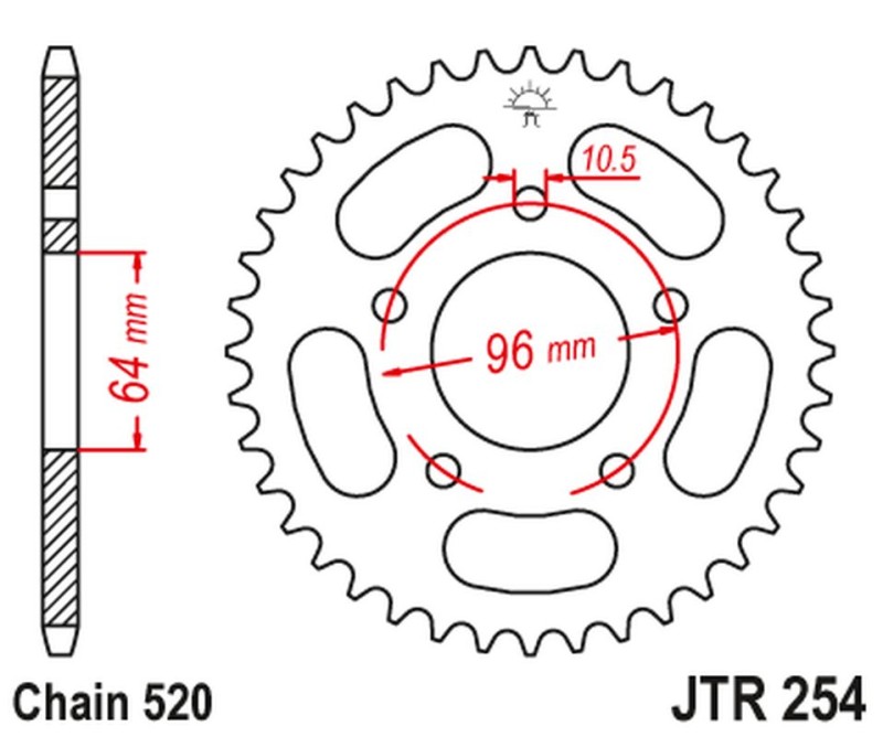 JT ZĘBATKA TYLNA 254 45 HONDA CBF 250 '04-'07 (25445JT) (ŁAŃC. 520) (1)
