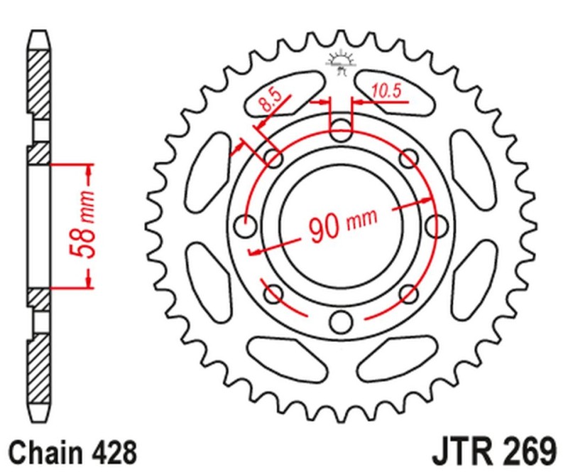 JT ZĘBATKA TYLNA 269 40 HONDA CG 125 '02-'05, CM 125 '82-'97, CB 125T '82-'88, DAELIM VC 125 '96-'99 (26940JT) (ŁAŃC. 428) (1)