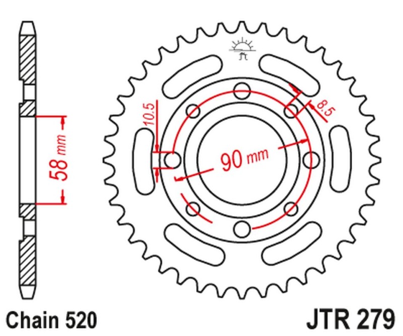JT ZĘBATKA TYLNA 279 30 HONDA CB 250 TWO FIFTY, NIGHTHAWK '92-'02, CMX250 REBEL (27931JT) (ŁAŃC. 520) (1)