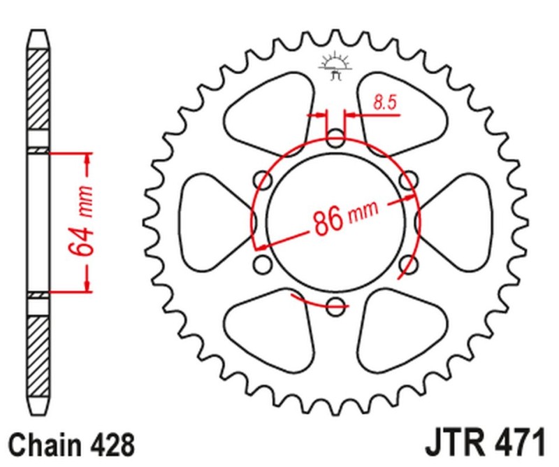 JT ZĘBATKA TYLNA 471 50 KAWASAKI KE 125 '76-87', KE 175 '76-78' (47150JT) (ŁAŃC.428) NA ZAMÓWIENIE (1)