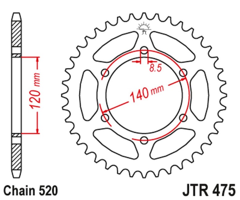 JT ZĘBATKA TYLNA 475 42 KAWASAKI KL 250 '79-05', KV 250 '85-86' (47542JT) (ŁAŃC520) (1)