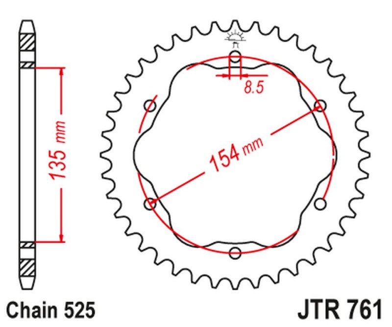 JT ZĘBATKA TYLNA 4522 39 DUCATI MONSTER 1200/S '14-20, PANIGALE 1103 '18, PANIGALE 1199/1299 '12-19, DIAVEL 1198 '11-18 (POTRZEBNY ADAPTER JTA760B LUB JTA770B) (452239JT) (ŁAŃC. 525) (1)