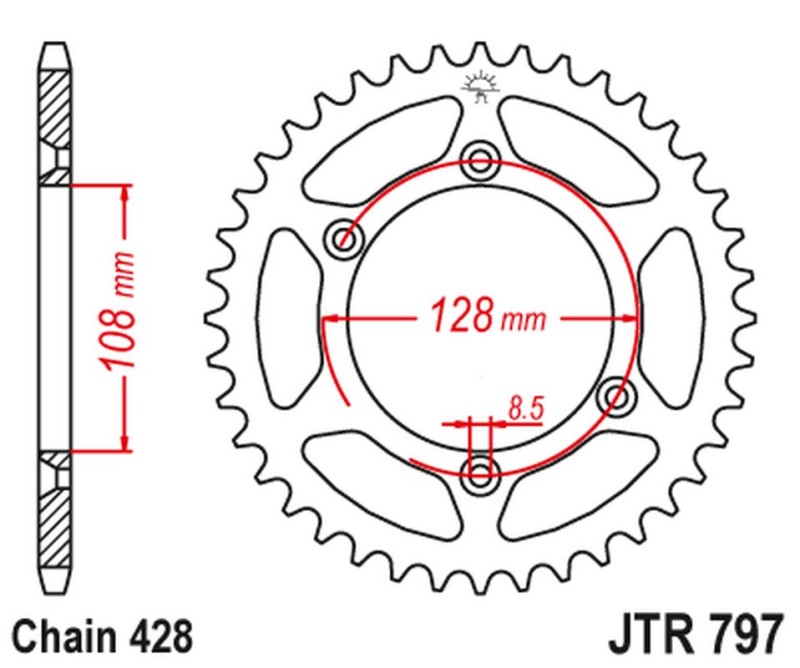 JT ZĘBATKA TYLNA 4488 51 KAWASAKI KLX 125 '03-06, SUZUKI DR-Z 125 '03-20 (448851JT) (ŁAŃC. 428) (1)