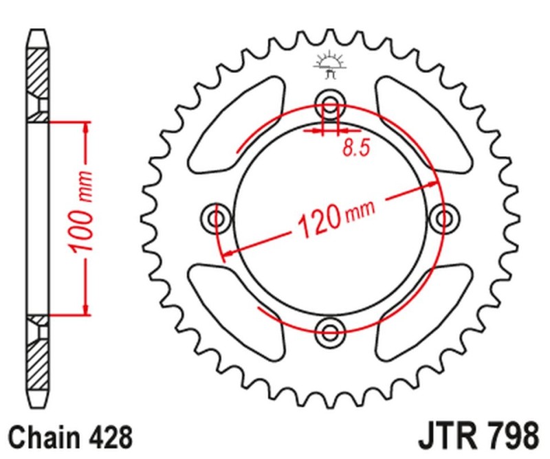 JT ZĘBATKA TYLNA 798 48 SUZUKI RM 80/85 '83-20, YAMAHA YZ 85 '02-20 (79848JT) (ŁAŃC. 428) KOLOR CZARNY (1)