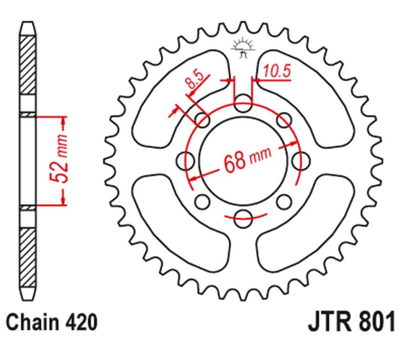 JT ZĘBATKA TYLNA 801 54 SUZUKI ZR 50 '82-, APX 50 '84-89, TS 50 '79-83, TSX 50 '92-96, KAWASAKI AE 50 '82-83, AR 50 '91-98 (80154JT) (ŁAŃC. 420) (1)