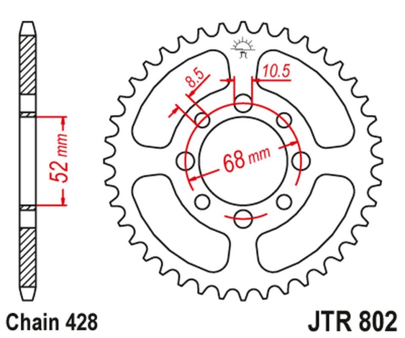 JT ZĘBATKA TYLNA 802 50 SUZUKI TS 90 '72, GT 100 '76, RM 80 '80-81, RV 90 '73-77, KAWASAKI KZR 100, KE 100 '80, (80250JT) (ŁAŃC. 428) (1)