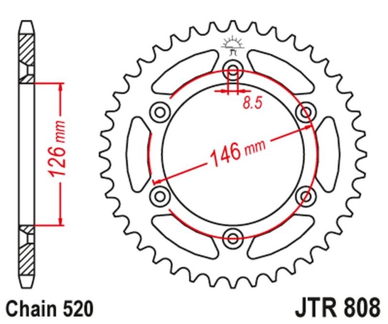 JT ZĘBATKA TYLNA 808 53 SUZUKI RM 125 '80-91, '06-12, RMX 450 '10-19, (80853JT) (ŁAŃC. 520) (1)