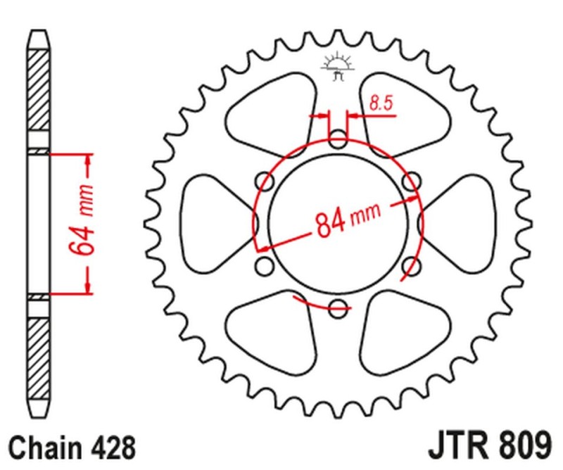 JT ZĘBATKA TYLNA 809 51 KREIDLER 125 SUPERMOTO '07-08, TS 125 '73-77 (JTR809.51) (ŁAŃC. 428) (1)