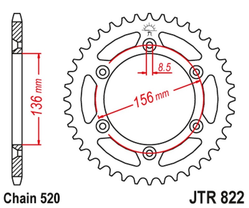 JT ZĘBATKA TYLNA 702 42 GAS GAS 400/450 SM '03-04, 450/515 SM '09, HUSQVARNA SMR 450/SM 510 '05-10, TE 630 '10-12 (70242JT) (ŁAŃC. 520) (1)