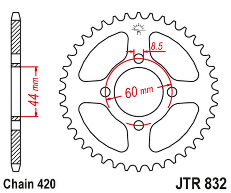 JT ZĘBATKA TYLNA 832 45 YAMAHA DT 50M '78-80, DT 50R '88-90 (83245JT) (ŁAŃC. 420) (1)