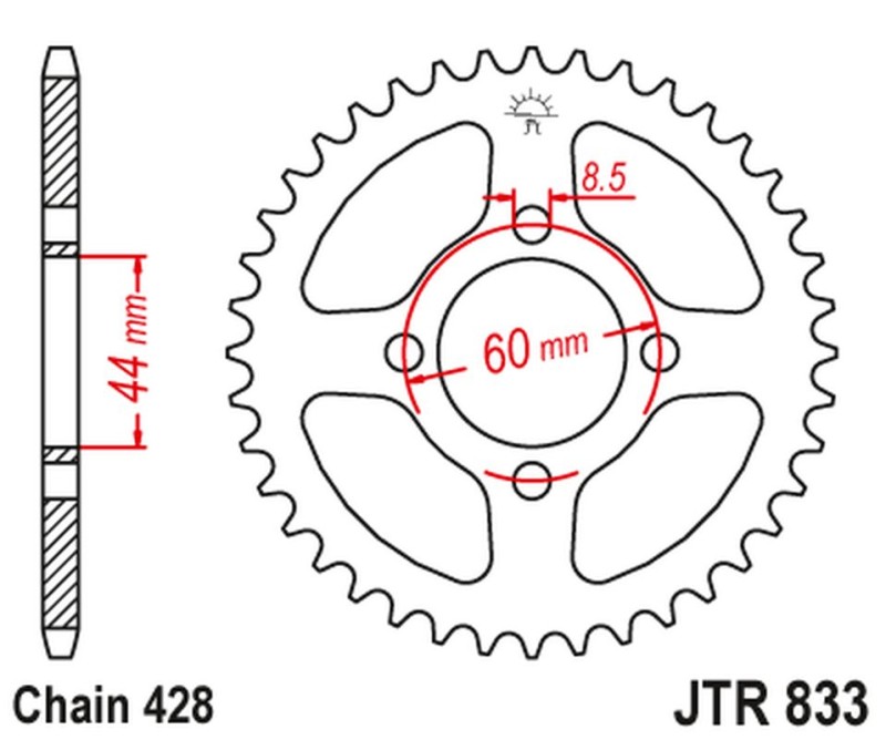 JT ZĘBATKA TYLNA 833 41 YAMAHA DT 80MX '83-84 (83343JT) (ŁAŃC. 428) - ZASTĘPUJE JTR833.43 (1)