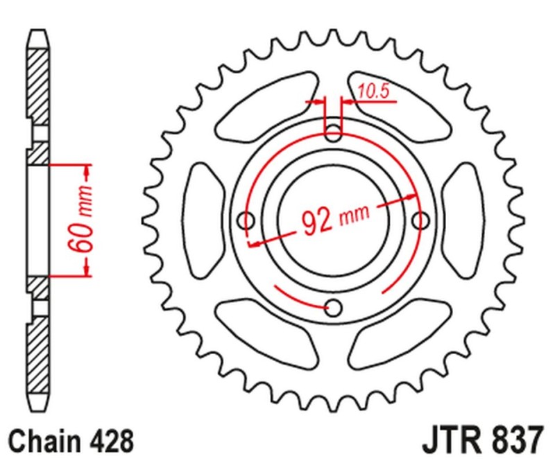 JT ZĘBATKA TYLNA 838 39 YAMAHA RD 125 '75-81, RD 200 '78-81 (83839JT) (ŁAŃC. 428) NA ZAMÓWIENIE (1)