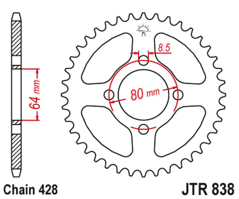 JT ZĘBATKA TYLNA 838 35 YAMAHA RS 125 '75, (83835JT) (ŁAŃC. 428) (1)