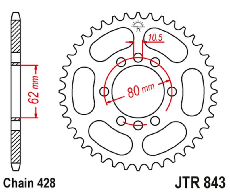 JT ZĘBATKA TYLNA 843 45 YAMAHA DT 80LC '83-84 (-3), DT 125 LC (-4), SR 125 '80-'94 (-4) (84345JT) (ŁAŃC. 428) (1)