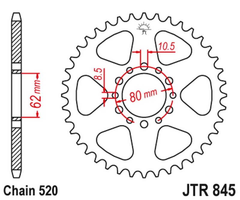 JT ZĘBATKA TYLNA 845 40 YAMAHA YZ 100 '76-77, SR 250 '85-96 (84540JT) (ŁAŃC. 520) NA ZAMÓWIENIE (1)