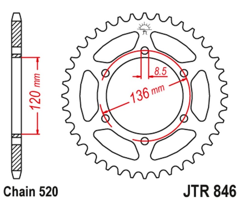 JT ZĘBATKA TYLNA 859 43 YAMAHA TZR 250 '89-, (FZR 400RR '90-95 KONWERSJA) (85943JT) (ŁAŃC. 520) NA ZAMÓWIENIE (1)