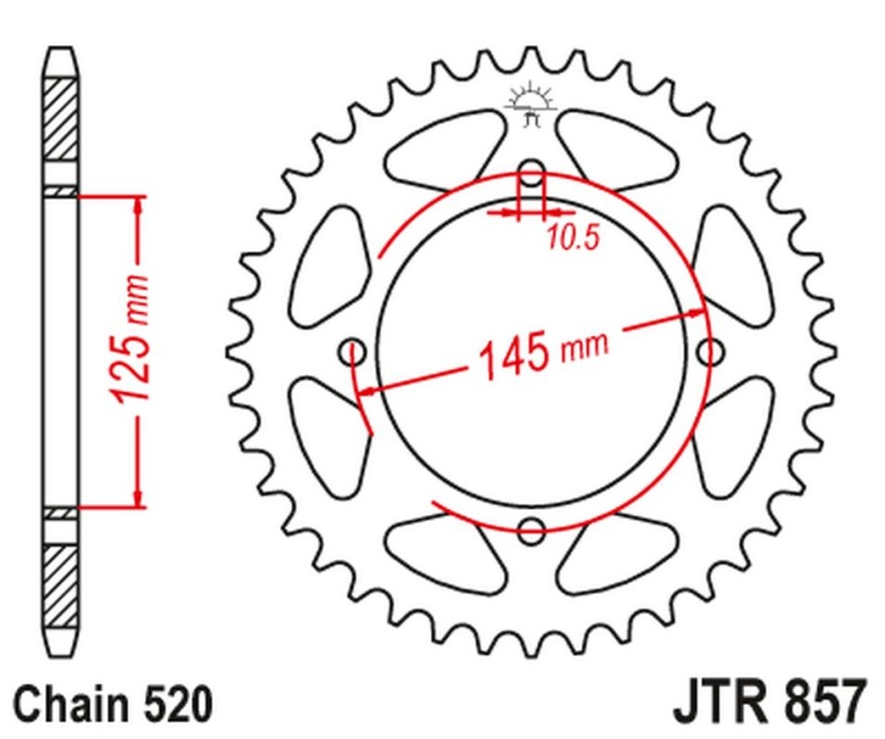 JT ZĘBATKA TYLNA 857 47 YAMAHA XV 125 VIRAGO '97-01, XVS 125 DRAG STAR '00-04, TT 600R '04, (85747JT) (ŁAŃC. 520) KOLOR CZARNY (1)