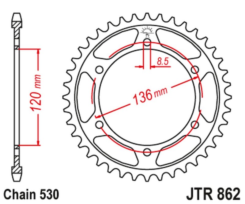 JT ZĘBATKA TYLNA 864 38 YAMAHA RD 500LC '84-87, RZV 500R (86038JT) (ŁAŃC. 530) NA ZAMÓWIENIE (1)