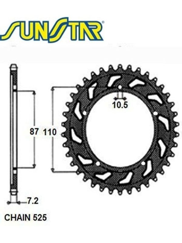 SUNSTAR ZĘBATKA TYLNA 828 49 SUZUKI GSF 400 BANDIT '89-96, GSF 650 BANDIT '07-15 (ŁAŃC. 525) (82849JT) (1)