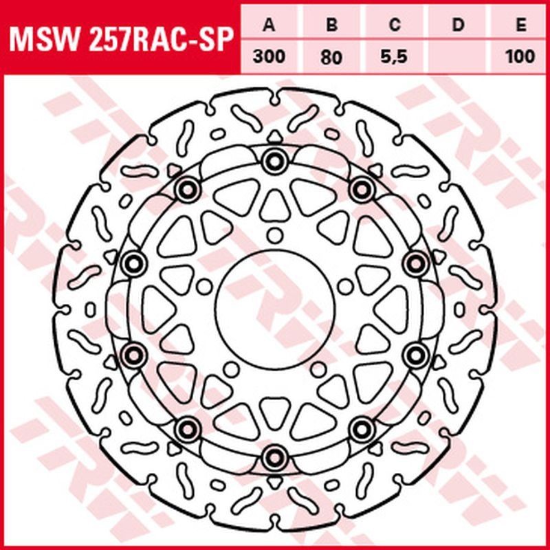 TRW ZF TARCZA HAMULCOWA PRZÓD KAWASAKI ZX-6R 600 '07-'16, ZX-6RR 600, ZX-6R 636 '05-'06, ER-6F/N '06-'16, KLE 650 VERSYS '07-, Z 750 '07-'14, Z 1000 '07-'17, Z 1000SX '11-, ZX-10R '04-'07, (300X80X5,5MM) WAVE (1)